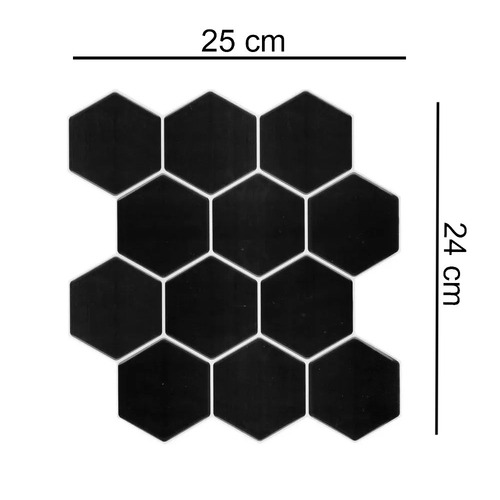 Telha cerâmica autoadesiva de vinil hexagonal preto Muresco