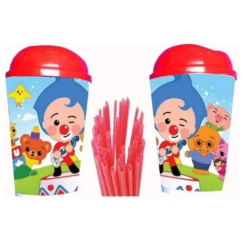 12 Vaso Pitillo Payaso Plim Plim Sorpresas Piñatas Regalos