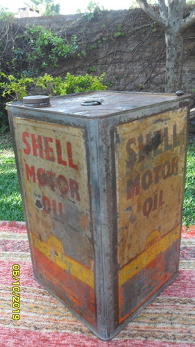 Antigua Lata Aceite Shell Motor Oil 20 Litros Ostra En Tapa (Usado)