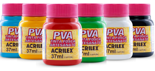 6x Tinta Para Artesanato Pva Acrilex 37ml (escolha As Cores