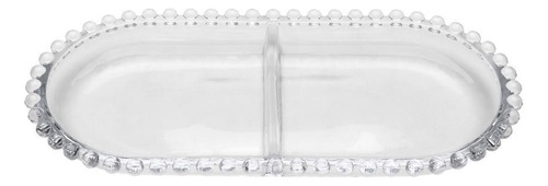 Petisqueira Oval Wolff Pearl De Cristal Com Divisória 24cm