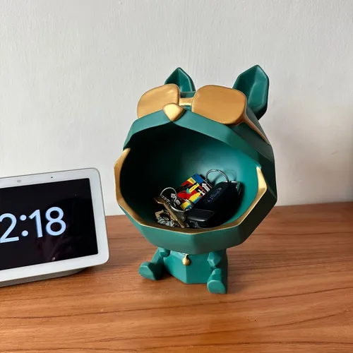 Estatua Decoración Perro Boca Abierta Con Lentes Deco