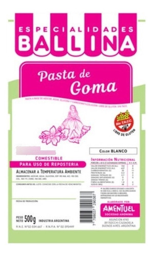 Pasta De Goma Ballina X500g - Cotillón Waf