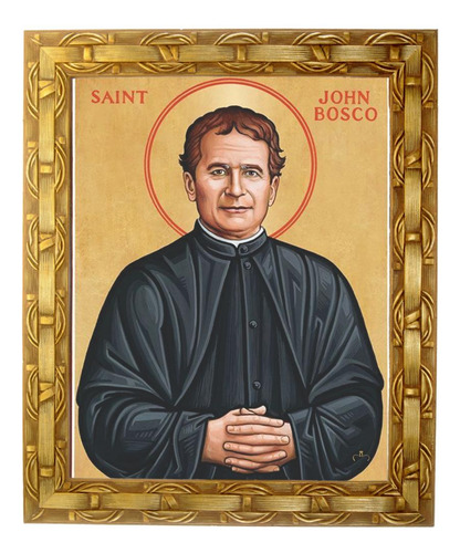 Quadro São João Bosco, Ícone, Mod. 04, Tam. 30x25cm Angelus Dourado