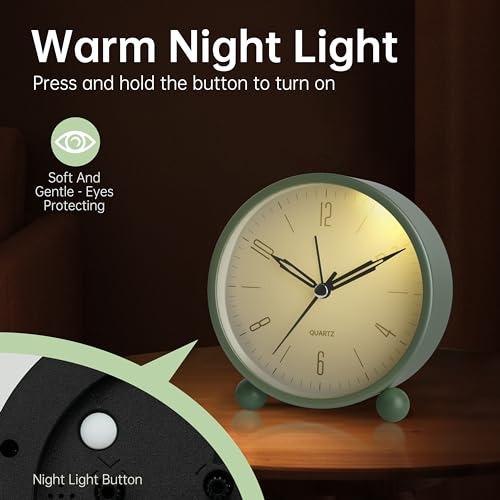Reloj Despertador Analógico 10 Cm Silencioso Sin Tic Tac Luz