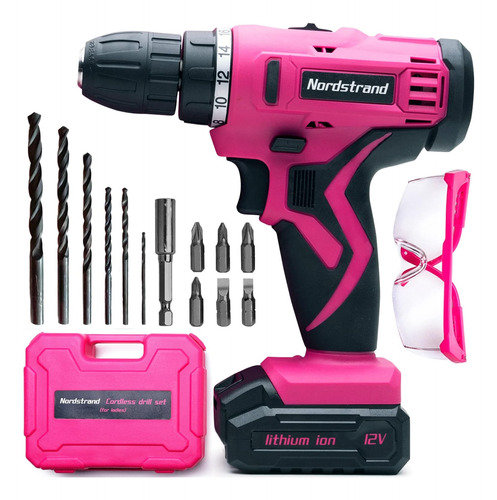 Juego De Taladro Inalámbrico Rosa - Kit De Destornilla...