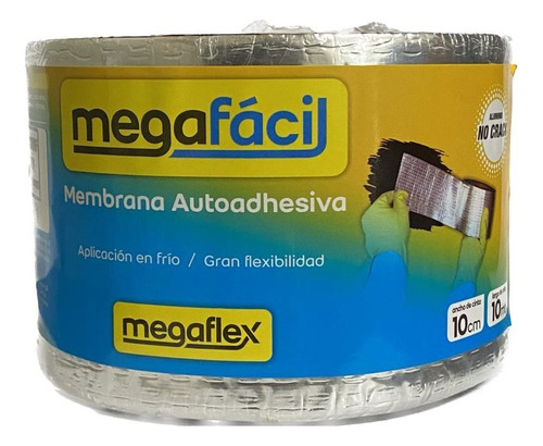 Membrana Autoadhesiva Aluminio Megafácil 10cmx10mts Megaflex