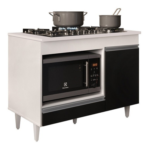 Balcão Multiuso Cooktop 4 Bocas Georgia Branco/preto Móveis Cor Branco