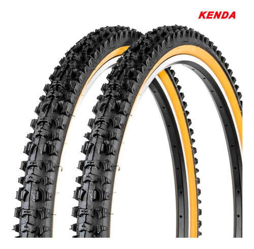 Imagem 1 de 3 de Par De Pneus Kenda 26x1.95 K816 Preto Faixa Marrom Arame