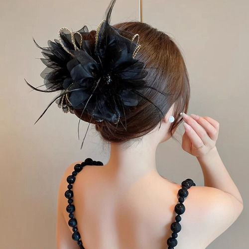 Clip De Pluma Elegante Con Flor Para El Cabello 2023