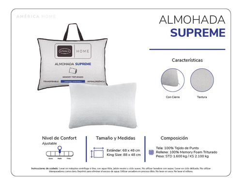 Almohada América Home Supreme Memory Foam Transpirable Blanco