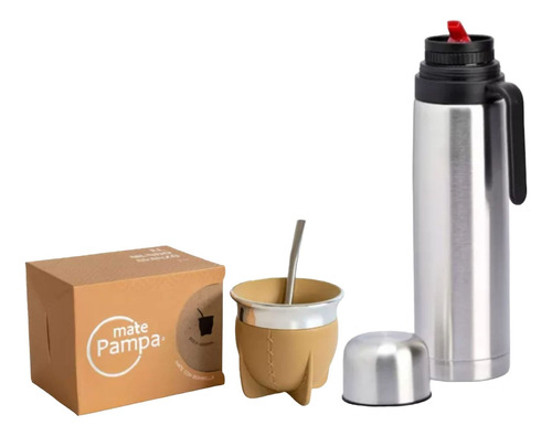 Set Matero Termo Acero Inox + Mate Termico Pampa Ecocuero