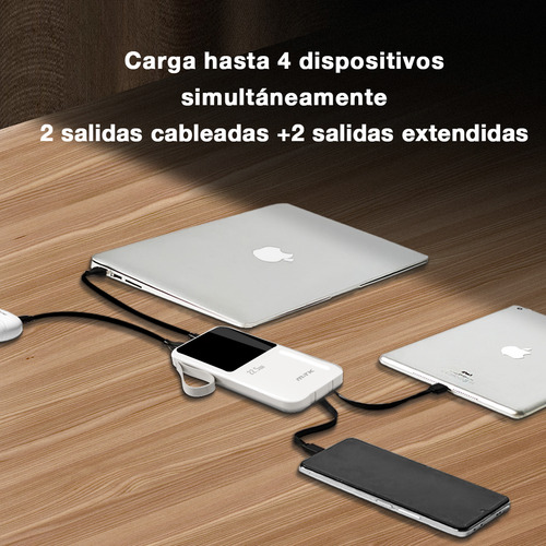 Mtk Power Bank Batería Portátil Cargador Td2148 12000mah Con Built In 2 Cables Lightning Tipo C Con Pantalla Digital Accesorios Para iPhone Samsung Xiaomi Etc Color Blanco