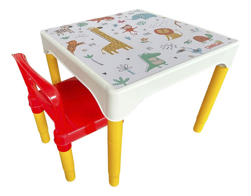 Kit Mesa Infantil Com 1 Cadeira Escolar Plástica Camaleão