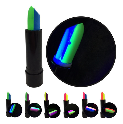 Labial Bicolor Fluo Glow Pinta Cara Maquillaj Brilla Luz Uv