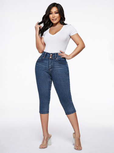 Flamingals Pantalones Capri Cintura Media Multi Botón