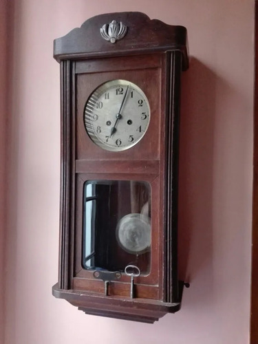 Antiguo Reloj De Péndulo Alemán Con Caja De Roble Original Gris (Usado)