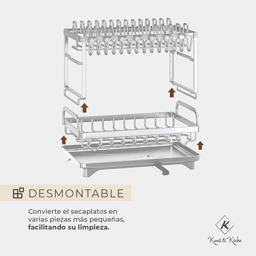 Secaplatos escurridor Kunst & Küche KSP-05 cubiertos 2 niveles organizador cocina color blanco