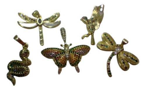 Set De 5 Dijes, Pájaro, Mariposa, Cruz, Árbol Y Serpiente.