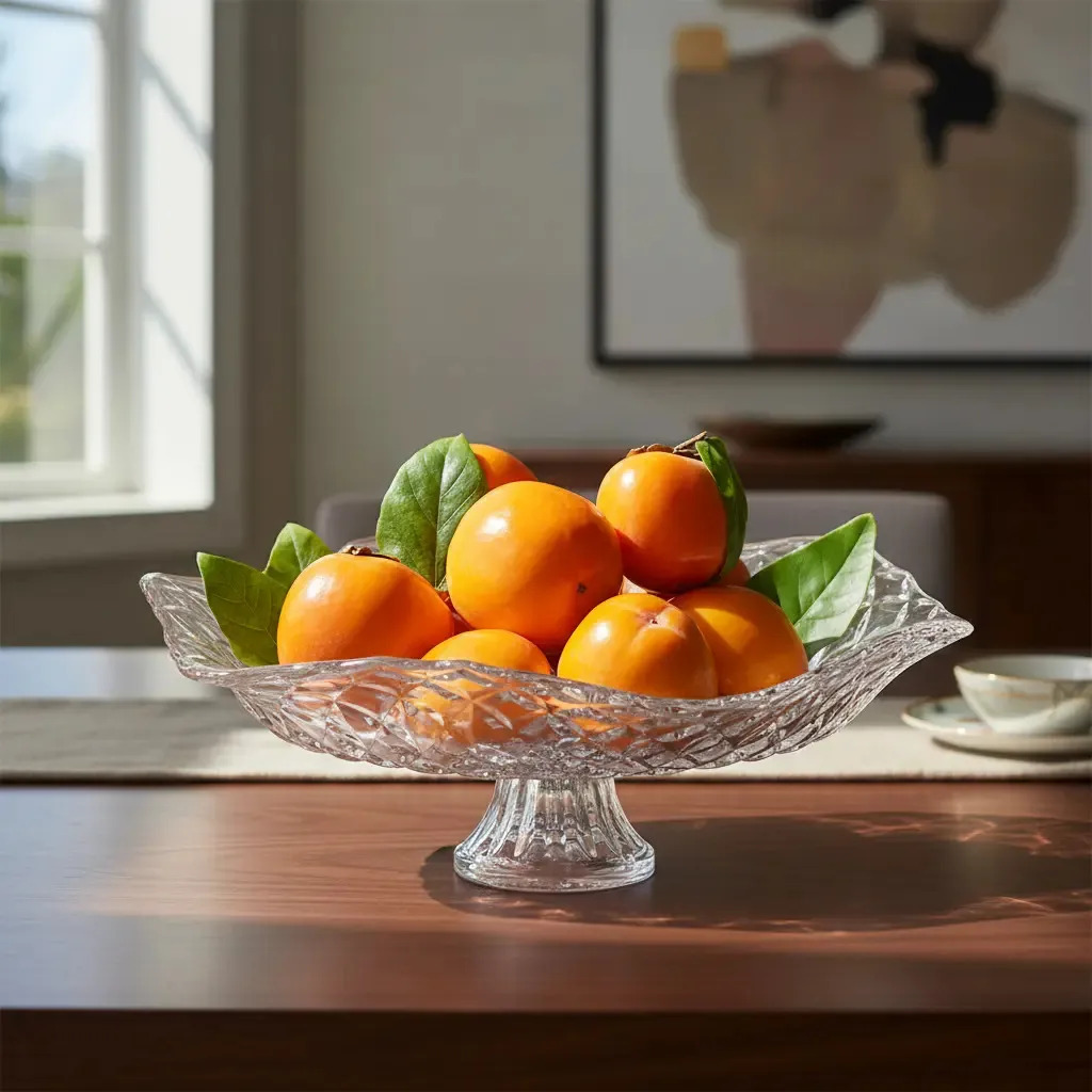 Fruteira de Vidro com Pé Ruvolo 32cm Redonda Porta Frutas Elegante para Mesa Cozinha Casa Decoração