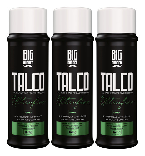 Talco Pó Ultrafino Big Barber 140g Reduz Oleosidade 3 Unidad