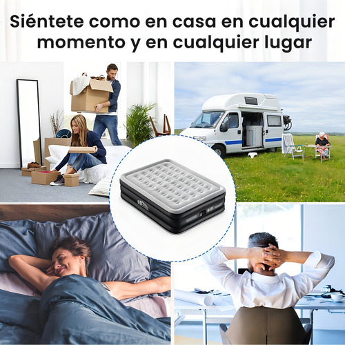 Colchón inflable AF-A08 King Size Color Negro Con Bomba De Aire Eléctrica Recargable, Hasta 750LB Cama Inflable Para Camping 203X152X46cm