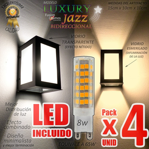 Aplique Pared Exterior Luz Farol C/ Lampara Led 8w Pack De 4