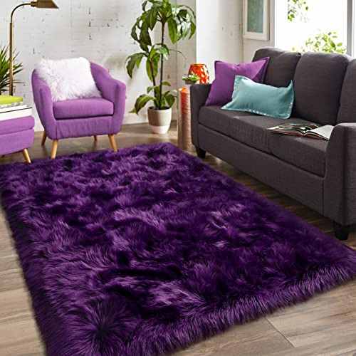 Homore Soft Fluffy Faux Fur Area Rug For Bedroom 5l76d