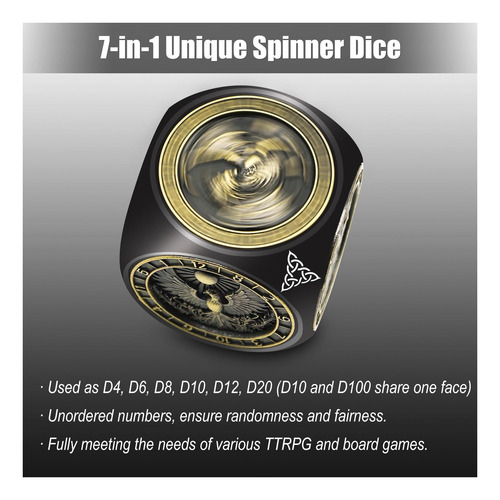 Dnd Spinner Dice, 7 En 1 Dice De Metal Único Con Alivio 3d Y