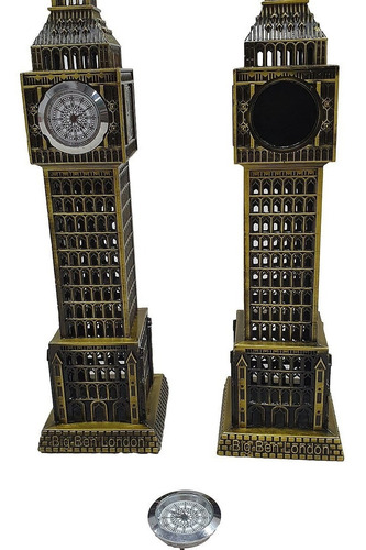 Imagem 5 de 6 de Miniatura Decorativa Torre Big Ben Com Relógio Metal 23,5 Cm
