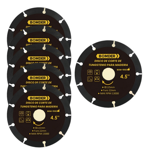 Kit 5 Discos De Corte Tungstenio Para Madeira Furo 22mm