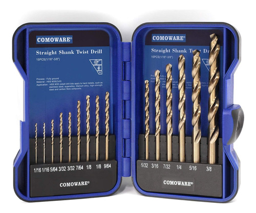 Comaware Cobalt Drill Bit Set- 15pcs M35 Longitud De Trabajo