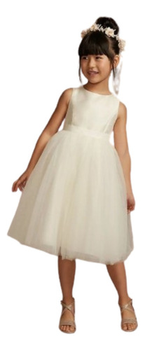 Vestido Infantil Daminha Princesa Realeza Branco Tule Faixa