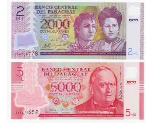 Paraguay - 2 Billetes 2000 5000 Guaraníes - Polímero - Unc