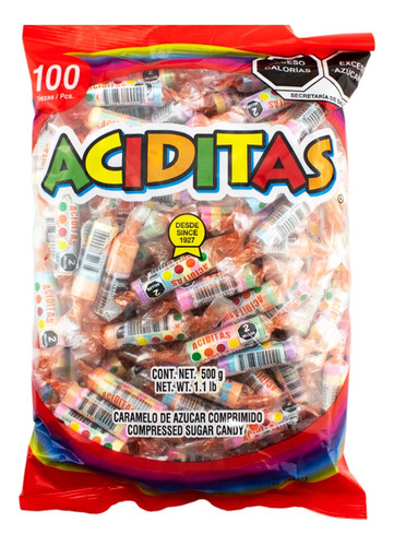 Bolsa 100 Pzas Pastillas Aciditas Caramelo Dulce Piñata Fest