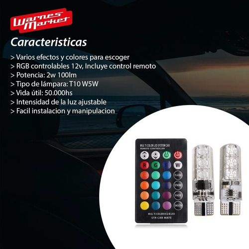 Imagen 2 de 9 de Kit Lamparas Luz Led Posicion Multicolor Rgb Control Remoto