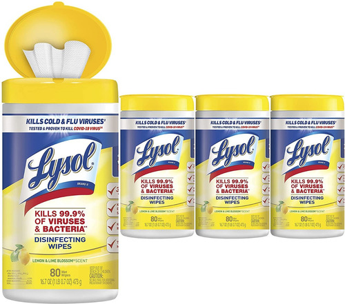 4 X Lysol 80 Toallitas Húmedas Desinfectantes Citrus