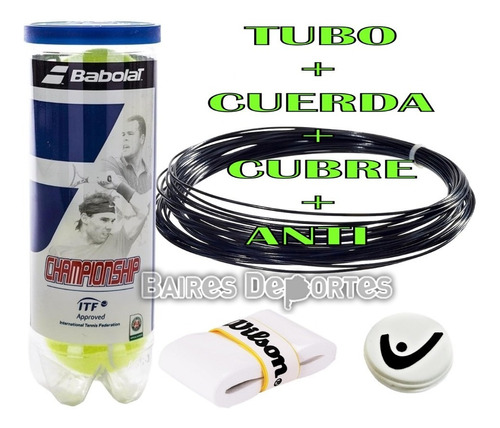 Combo Pelotas Tenis Babolat Tubo X 3 + Cuerda + Cubre + Anti