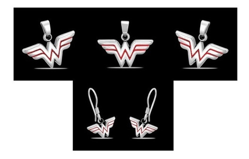 Dije + Aretes Hermoso Set Wonder Woman Mujer Maravilla Igo