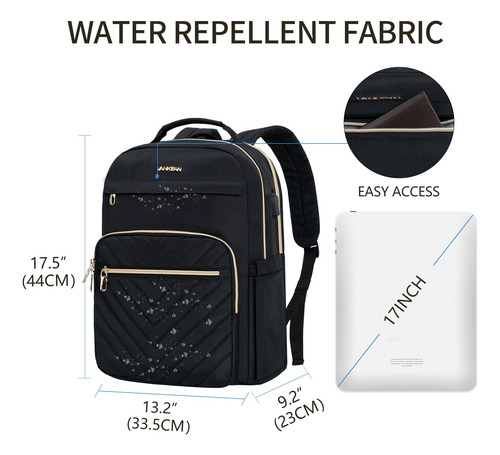 Mochila Para Portátil Mujer Usb Acolchada Negra