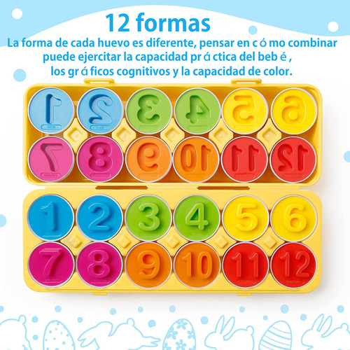 Juego Didáctico De Huevos De Colores Y Formas, 12 Piezas