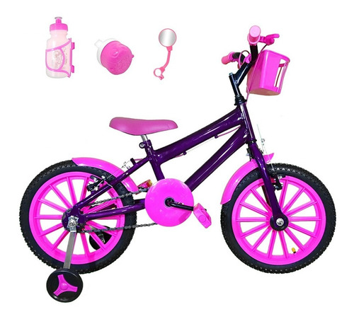 Imagem 1 de 1 de Bicicleta Aro 16 Roxa Kit Pink Com Brindes Bfc0b