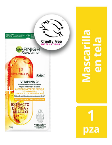 Ampolla En Mascarilla De Tela Garnier Con Vitamina C Y Ananá
