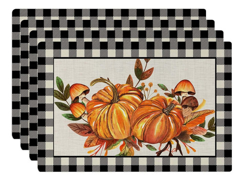 Fall Buffalo Plaid Pumpkin Placemats Set Of 4 Autumn Thanksg