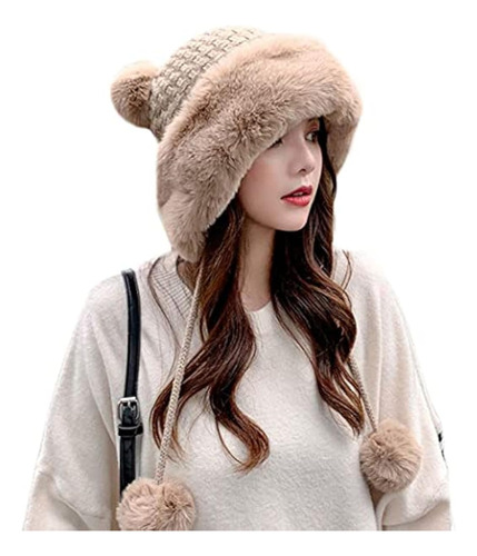 Gorro De Invierno Con Pompón Para Mujer, De Punto