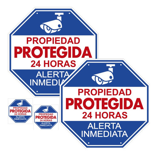 2 Letreros De Seguridad, Alarma + Stickers - Con Envío