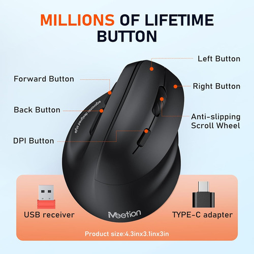Mouse Ergonomico Meetion, Inalambrico, Rgb, Recargable