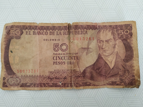 Billete De 50 Pesos Oro Colombianos Del Año 1904.