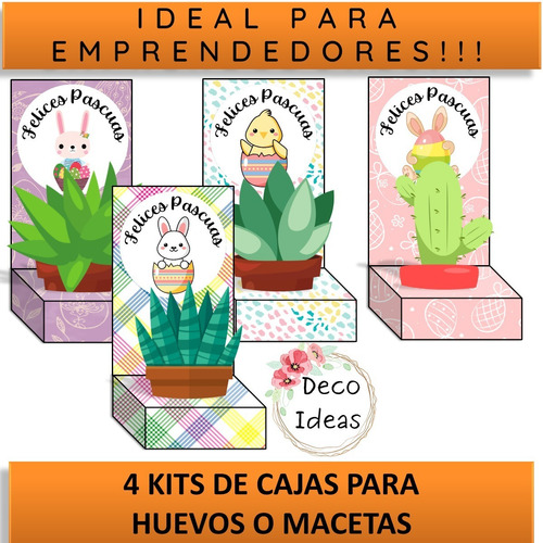 Imagen 2 de 6 de Kit Imprimible 01 Pascuas Caja Porta Huevo O Maceta+tarjetas