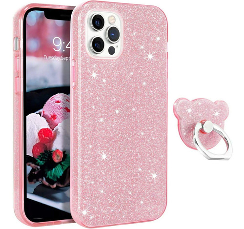 Funda Glitter Rosa Para iPhone 12 Pro Max + Anillo De Regalo